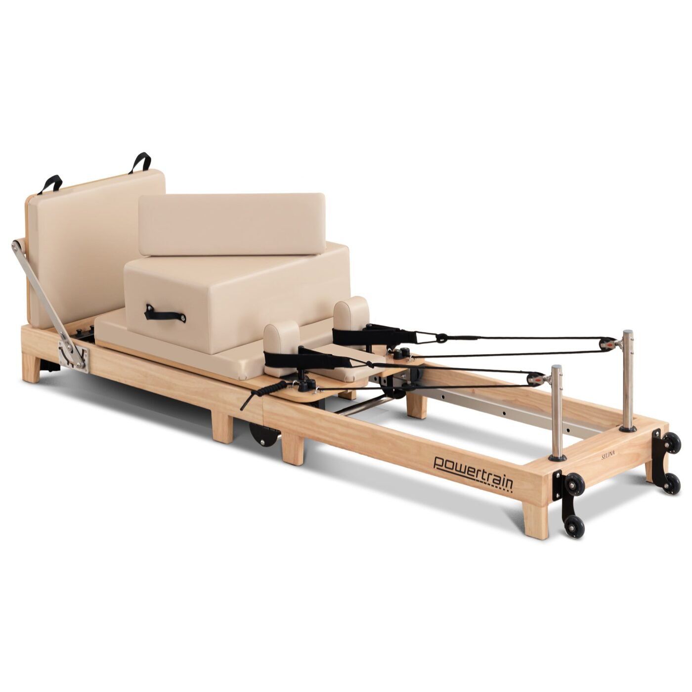 Powertrain Selina Pilates Reformer Machine Wooden Folding Multifunctional Home Gym Equipment with Jumpboard & Sitting Box Oak Beige 1 Powertrain Selina Pilates Reformer Machine Wooden Folding Multifunctional Home Gym Equipment with Jumpboard & Sitting Box Oak Beige