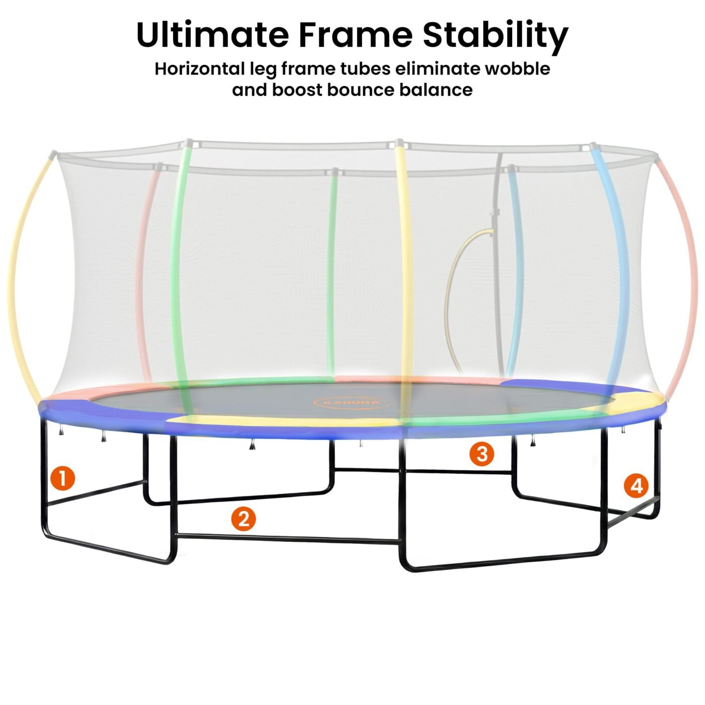 Kahuna 10 ft x 15 ft Oval Outdoor Trampoline with Reversible Rainbow & Orange Safety Pad Safety Net and Ladder 4 Kahuna 10 ft x 15 ft Oval Outdoor Trampoline with Reversible Rainbow & Orange Safety Pad Safety Net and Ladder - image 4