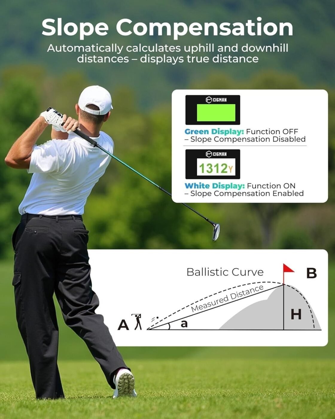 Golf Rangefinder with Slope, CIGMAN 1312 Yards Range Finder Golf, External Color Display, Flag Lock Vibration, 6X Magnification, Rechargeable Laser Range Finder with Magnetic 4 Golf Rangefinder with Slope, CIGMAN 1312 Yards Range Finder Golf, External Color Display, Flag Lock Vibration, 6X Magnification, Rechargeable Laser Range Finder with Magnetic - image 4