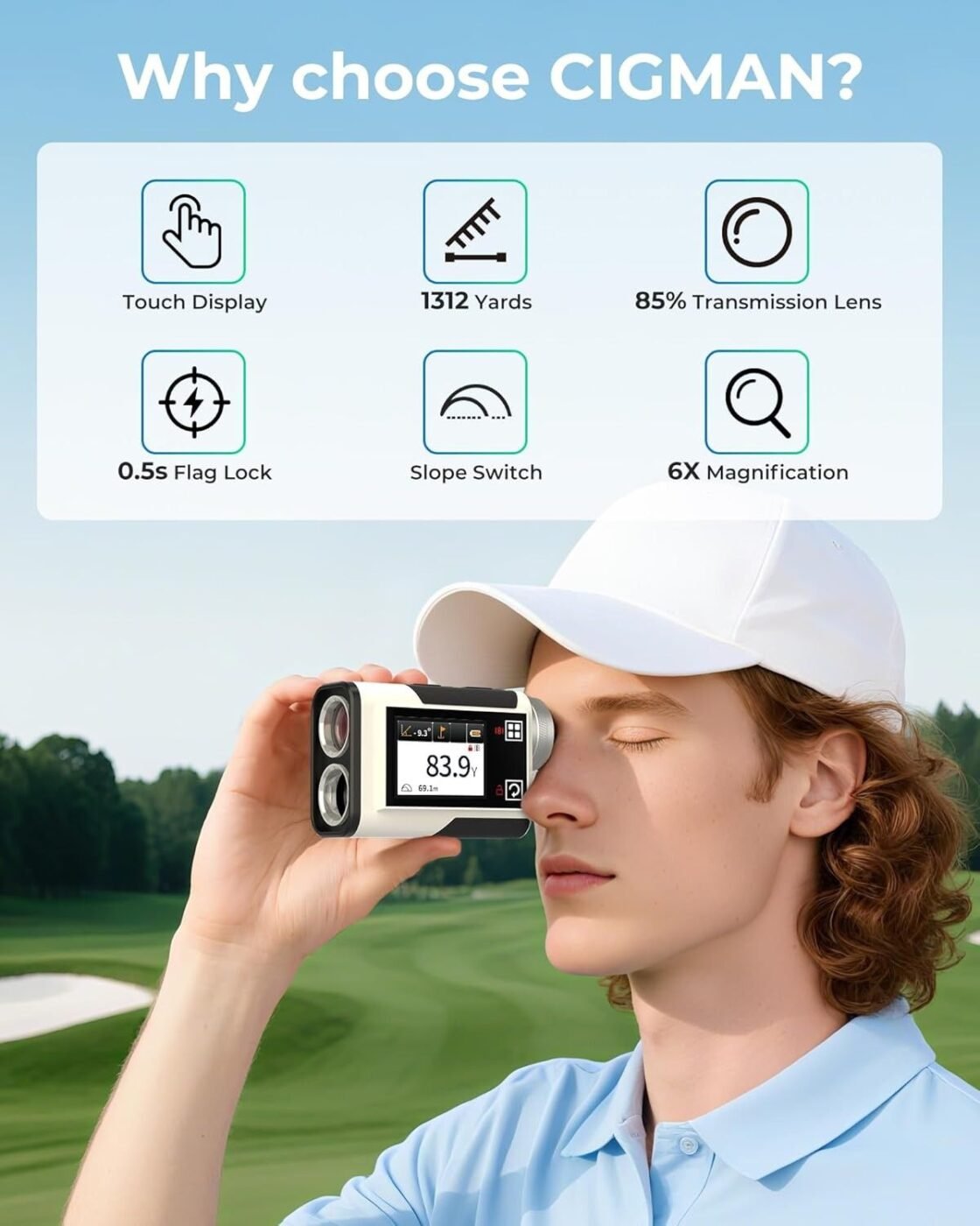 Golf Rangefinder with Slope, CIGMAN 1312 Yards Range Finder Golf, 2.4-inch External Color Touchscreen, Flag Lock Vibration, 6X Magnification, Rechargeable Range Finder, Ideal Golf Accessories 2 Golf Rangefinder with Slope, CIGMAN 1312 Yards Range Finder Golf, 2.4-inch External Color Touchscreen, Flag Lock Vibration, 6X Magnification, Rechargeable Range Finder, Ideal Golf Accessories - image 2