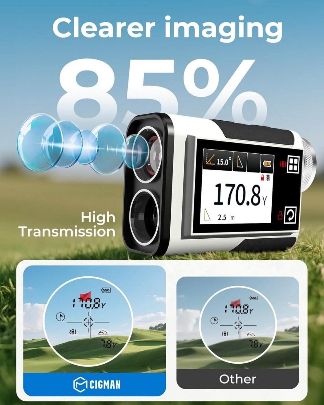 Golf Rangefinder with Slope, CIGMAN 1312 Yards Range Finder Golf, 2.4-inch External Color Touchscreen, Flag Lock Vibration, 6X Magnification, Rechargeable Range Finder, Ideal Golf Accessories 5 Golf Rangefinder with Slope, CIGMAN 1312 Yards Range Finder Golf, 2.4-inch External Color Touchscreen, Flag Lock Vibration, 6X Magnification, Rechargeable Range Finder, Ideal Golf Accessories - image 5
