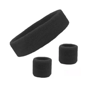 Wristbands Headband Sweatbands Sweat Band For Sport Tennis Badminton Yoga Cotton – Black