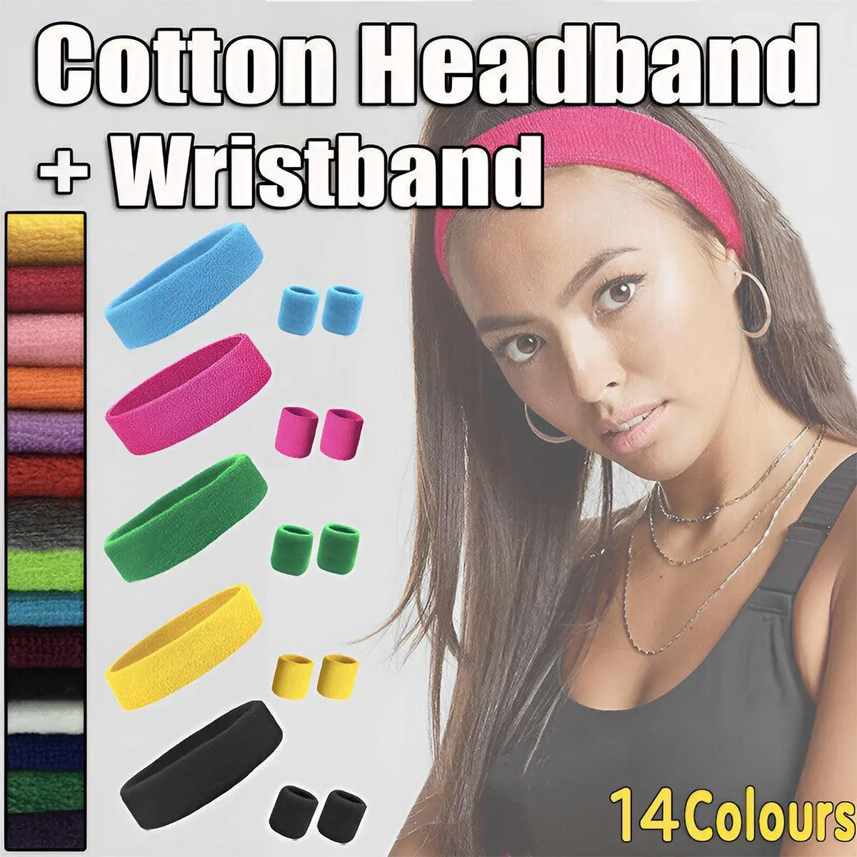 Wristbands Headband Sweatbands Sweat Band For Sport Tennis Badminton Yoga Cotton - Lake Blue 2 Wristbands Headband Sweatbands Sweat Band For Sport Tennis Badminton Yoga Cotton – Lake Blue - image 2