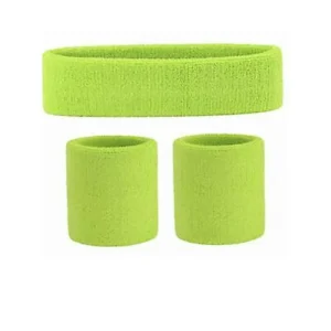 Wristbands Headband Sweatbands Sweat Band For Sport Tennis Badminton Yoga Cotton – Neon Green
