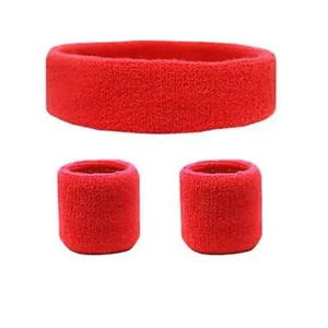 Wristbands Headband Sweatbands Sweat Band For Sport Tennis Badminton Yoga Cotton – Red