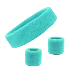 Wristbands Headband Sweatbands Sweat Band For Sport Tennis Badminton Yoga Cotton – Teal