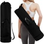 Black Professional Yoga Mat Carrying Bag – 31 Inch Large Capacity Fitness Storage Pouch with Adjustable Shoulder Strap and Accessory Pocket – Fits Mats up to 10mm Thickness
