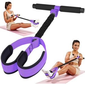 Purple Multifunctional Pedal Resistance Band – Home Fitness Sit-up Assistant with Foot Pedals and Elastic Pull Rope – Full Body Workout Equipment for Abs, Arms, Legs and Glutes