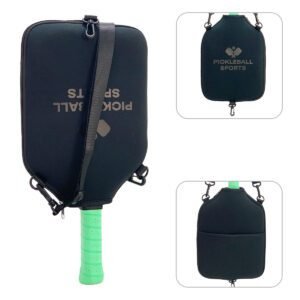 SA01 Black Neoprene Pickleball Paddle Cover (racket not included) – Protective Crossbody Bag with Adjustable Shoulder Strap and Fence Hook – Universal Lightweight Paddle Case for All Skill Levels