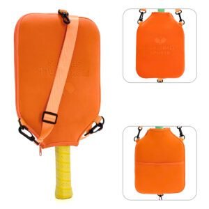 SA02 Orange Neoprene Pickleball Paddle Cover (racket not included) – Protective Crossbody Bag with Adjustable Shoulder Strap and Fence Hook – Universal Lightweight Paddle Case for All Skill Levels