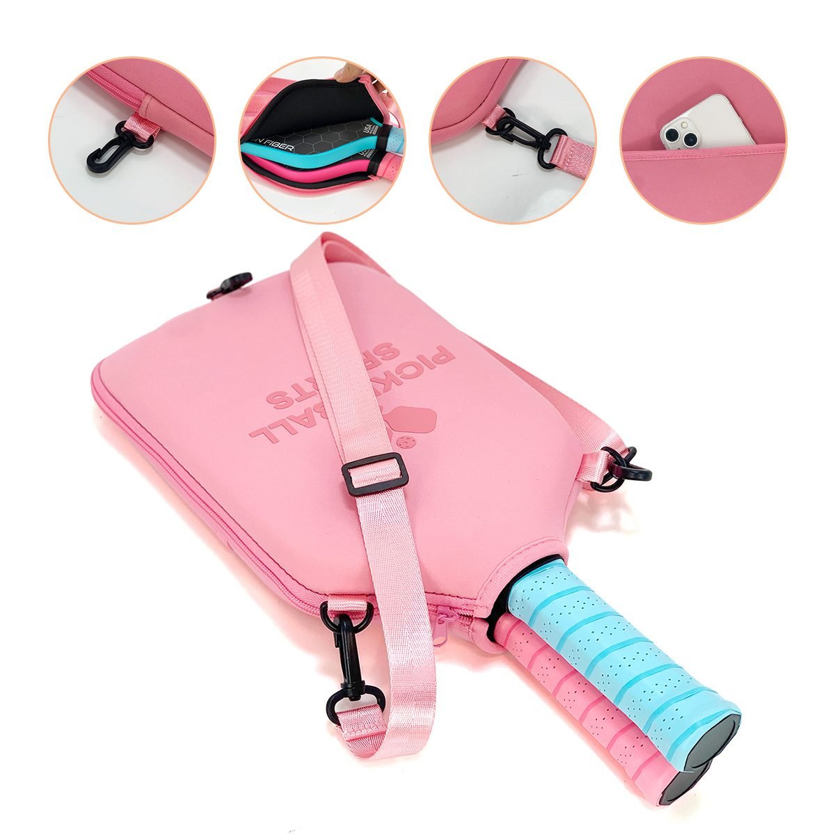SA03 Pink Neoprene Pickleball Paddle Cover (racket not included) - Protective Crossbody Bag with Adjustable Shoulder Strap and Fence Hook - Universal Lightweight Paddle Case for All Skill Levels 5 SA03 Pink Neoprene Pickleball Paddle Cover (racket not included) – Protective Crossbody Bag with Adjustable Shoulder Strap and Fence Hook – Universal Lightweight Paddle Case for All Skill Levels - image 5