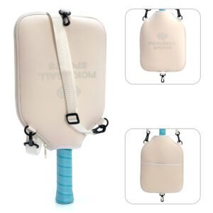 SA04 Beige Neoprene Pickleball Paddle Cover (racket not included) – Protective Crossbody Bag with Adjustable Shoulder Strap and Fence Hook – Universal Lightweight Paddle Case for All Skill Levels
