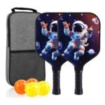 【RT-006】 Fiberglass Pickleball Paddle Set of 2 with 4 Balls and Carry Bag – 185g Single Paddle Weight – Beginner Friendly Starter Kit with Non-Slip Cushion Grip for Adults Kids and Outdoor Family Fun