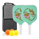 【RT-008】Fiberglass Pickleball Paddle Set of 2 with 4 Balls and Carry Bag – 185g Single Paddle Weight – Beginner Friendly Starter Kit with Non-Slip Cushion Grip for Outdoor Family Fun