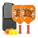 【RT-010】Fiberglass Pickleball Paddle Set of 2 with 4 Balls and Carry Bag – 185g Single Paddle Weight – Beginner Friendly Starter Kit with Non-Slip Cushion Grip for Adults Kids and Outdoor Family Fun