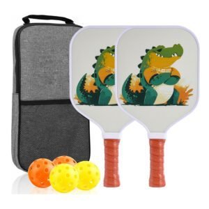 【RT-012】 Fiberglass Pickleball Paddle Set of 2 with 4 Balls and Carry Bag – 185g Single Paddle Weight – Beginner Friendly Starter Kit with Non-Slip Cushion Grip for Adults Kids and Outdoor Family Fun