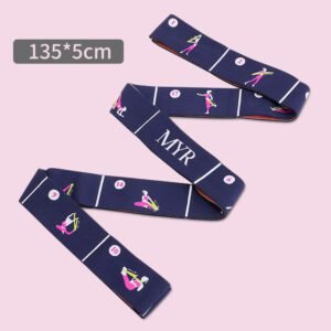 Dark Blue Instructional Yoga Stretch Strap with Embroidered Pose Guide – 11-Loop Flexibility Band