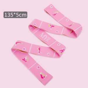 Pink Instructional Yoga Stretch Strap with Embroidered Pose Guide – 11-Loop Flexibility Band