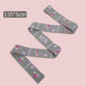 Grey Instructional Yoga Stretch Strap with Embroidered Pose Guide – 11-Loop Flexibility Band