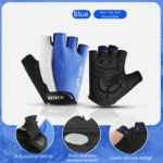 Size M Blue Padded Half-Finger Cycling Gloves – Breathable Shock-Absorbing Workout Gloves for Gym & Fitness