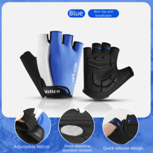 Size M Blue Padded Half-Finger Cycling Gloves – Breathable Shock-Absorbing Workout Gloves for Gym & Fitness