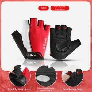 Size M Red Padded Half-Finger Cycling Gloves – Breathable Shock-Absorbing Workout Gloves for Gym & Fitness