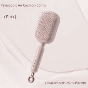 Pink Innovative Self-Cleaning Cushion Hairbrush – Retractable Bristle Detangling & Scalp Massager