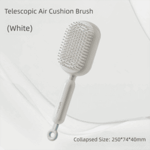 White Innovative Self-Cleaning Cushion Hairbrush – Retractable Bristle Detangling & Scalp Massager