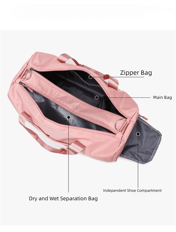 Pink Large Capacity Travel Duffel Bag – Wet & Dry Separation, Shoe Compartment, and Luggage Sleeve for Gym, Yoga, and Short Trips 4 Pink Large Capacity Travel Duffel Bag – Wet & Dry Separation, Shoe Compartment, and Luggage Sleeve for Gym, Yoga, and Short Trips - image 4