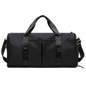 Black Large Capacity Travel Duffel Bag – Wet & Dry Separation, Shoe Compartment, and Luggage Sleeve for Gym, Yoga, and Short Trips