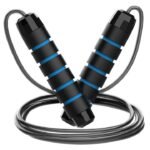 5 PCS Black-blue Adjustable Steel Wire Speed Jump Rope Set – Professional Fitness Rope with Ball Bearings for Cardio, Boxing & Workout