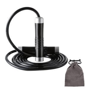 Black Weighted Jump Rope for Workout Fitness – Thick 9mm Cable for Intense Fitness, Strength & Cardio Workout