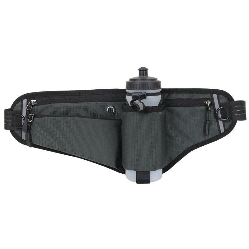 Dark Grey Adjustable Running Waist Pack with Water Bottle Holder, Reflective Design, and Multiple Storage Pockets for Outdoor Activities 1 Dark Grey Adjustable Running Waist Pack with Water Bottle Holder, Reflective Design, and Multiple Storage Pockets for Outdoor Activities