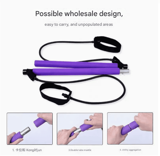 Purple Portable Pilates Bar Kit with Resistance Bands Detachable Toning Stick for Home Gym Yoga & Stretching - Durable Metal Core 2 Purple Portable Pilates Bar Kit with Resistance Bands Detachable Toning Stick for Home Gym Yoga & Stretching – Durable Metal Core - image 2