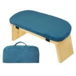 Blue Foldable Wooden Meditation Stool with Padded Cushion 45x21cm – Portable Yoga Kneeling Bench with Carry Bag for Mindfulness and Home Zen
