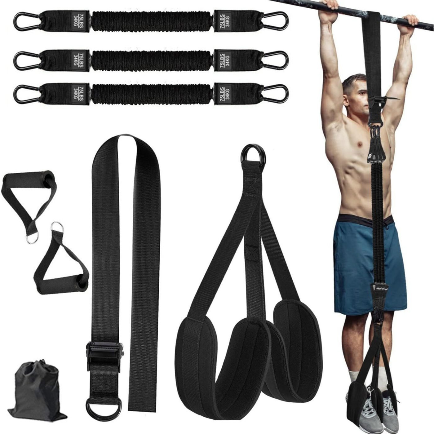 Black (225lb)Heavy Duty Pull-Up Assist Strap System With Foam Handles - Adjustable Resistance Trainer for Pull-Ups and Home Gym Workouts 1 Black (225lb)Heavy Duty Pull-Up Assist Strap System With Foam Handles – Adjustable Resistance Trainer for Pull-Ups and Home Gym Workouts