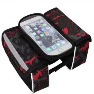 Red Bicycle Top Tube Frame Bag with Detachable Touch Screen Phone Holder Waterproof Double Pouch Cycling Saddle Bag for Mountain Bikes