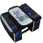 Blue Bicycle Top Tube Frame Bag with Detachable Touch Screen Phone Holder Waterproof Double Pouch Cycling Saddle Bag for Mountain Bikes