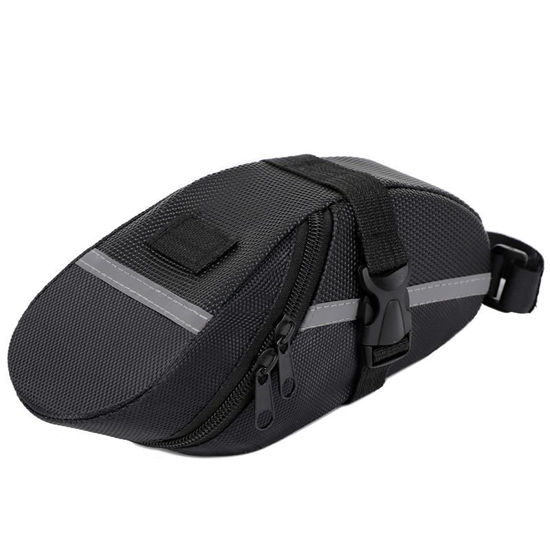 Black Water Resistant Bicycle Saddle Bag Under Seat Wedge Pack with Reflective Strip and Quick Release Strap for MTB Road Bikes 1 Black Water Resistant Bicycle Saddle Bag Under Seat Wedge Pack with Reflective Strip and Quick Release Strap for MTB Road Bikes