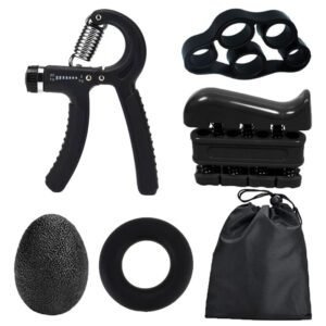 Black 5 in 1 Hand Grip Strengthener Kit Adjustable Resistance Finger Stretcher Stress Relief Ball and Grip Ring for Rehabilitation and Muscle Building