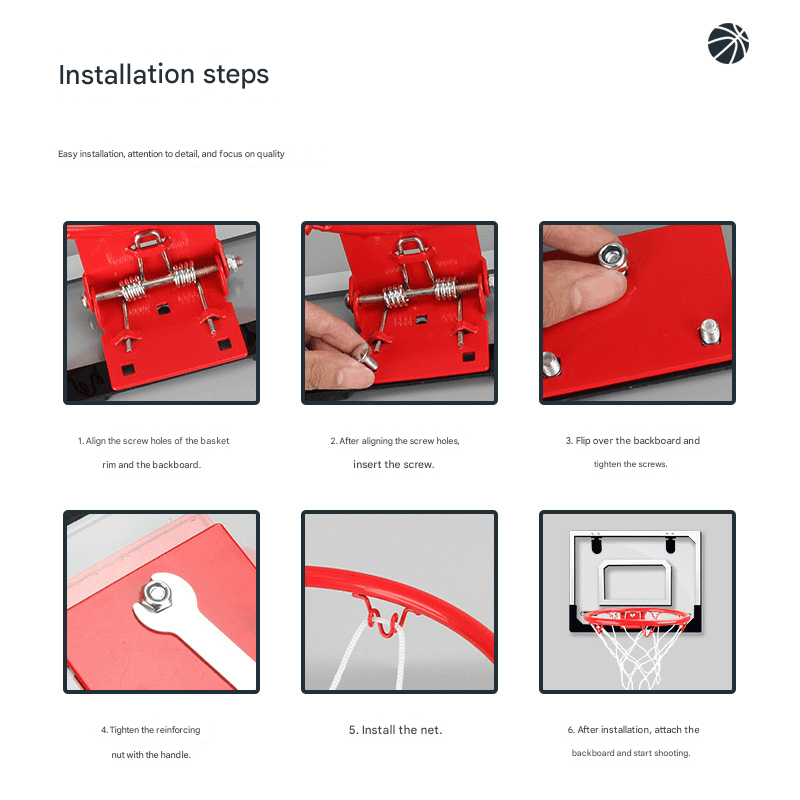 Indoor mini basketball hoop with one 14cm ball Folds flat for door mounting Spring-loaded action with detachable basket Transparent backboard Fun for children and adults in home offices 4 Indoor mini basketball hoop with one 14cm ball Folds flat for door mounting Spring-loaded action with detachable basket Transparent backboard Fun for children and adults in home offices - image 4