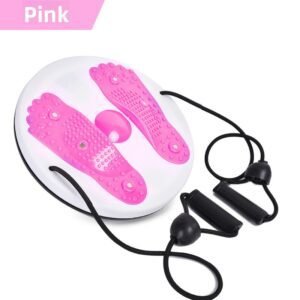 Pink Magnetic Waist Twisting Disc with Resistance Bands Portable Fitness Board for Home Office Core Training 27.5cm Large Diameter