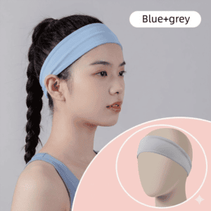 2 Pack Sports Headband with Silicone Sweat Guide Non-Slip Moisture Wicking Hair Band for Running Yoga Gym Fitness Quick Dry Breathable (Blue & Grey)