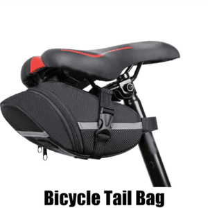 Bike Saddle Bag Under Seat Storage Pouch – Compact 600D Cycling Wedge Pack with Reflective Strip & Tail Light Loop – Quick Release Strap for MTB Road & Folding Bikes – Black
