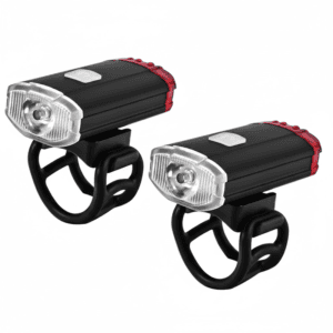 2 PCS USB Rechargeable Mini Bike Lights – Aluminium LED Front & Rear Safety Lamp Set – 150 Lumen High Brightness Flashlight for Helmet & Handlebar – IPX8 Waterproof – Black