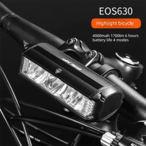 EOS630 1700 Lumen High Brightness Bike Light with Single Bracket Mount – 4000mAh Long Life USB Rechargeable Battery – Aluminium Alloy Horizontal Headlamp for MTB & Road Cycling