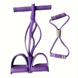 2 PCS Upgraded 6-Tube Pedal Resistance Band & Figure 8 Pull Rope Set Purple Elastic Tummy Trimmer for Home Gym Workout