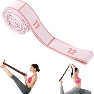 2-Pack Pink 12-Loop Numbered Yoga Stretch Strap(4x138CM) – Durable Multi-Segment Resistance Fitness Band for Pilates & Gym