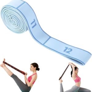 2-Pack Blue 12-Loop Numbered Yoga Stretch Strap(4x138CM) – Durable Multi-Segment Resistance Fitness Band for Pilates & Gym