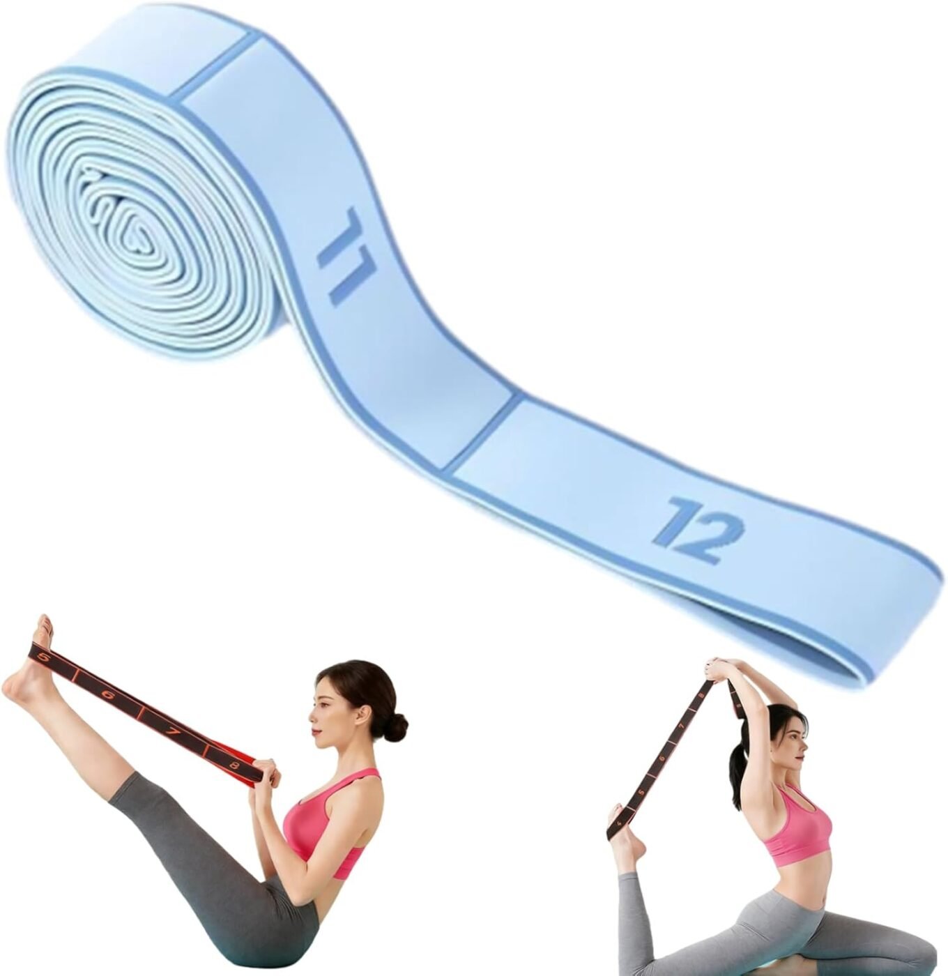 2-Pack Blue 12-Loop Numbered Yoga Stretch Strap(4x138CM) - Durable Multi-Segment Resistance Fitness Band for Pilates & Gym 1 2-Pack Blue 12-Loop Numbered Yoga Stretch Strap(4x138CM) – Durable Multi-Segment Resistance Fitness Band for Pilates & Gym